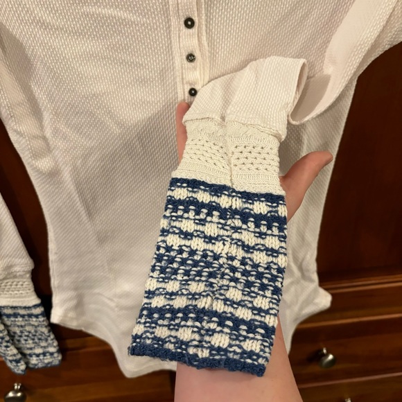 Free People White Henley with Knit Cuff Sleeves - Picture 3 of 3